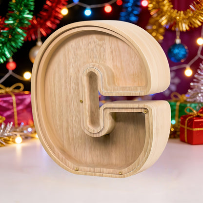 Alphabet Letter Piggy Bank A-Z Wooden Coin Bank Large Capacity Transparent – Personalized Savings Box for Kids | Back to School