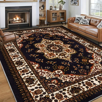 Bohemian Round Rug Large – Soft Non-Slip Machine Washable Vintage Area Rug for Living Room Bedroom Floor Decor
