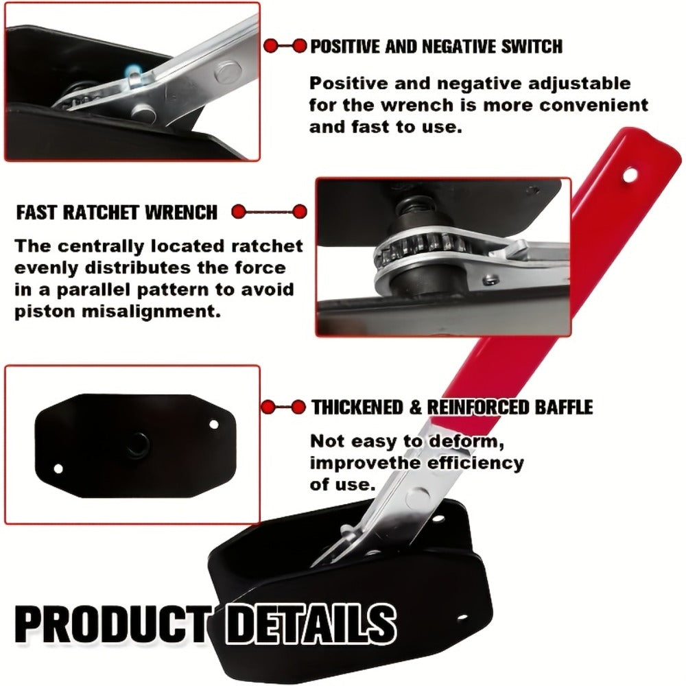 Red-Handle Brake Caliper Piston Press with Channel Plates and Two- or Five-Hook Bundles Pictured