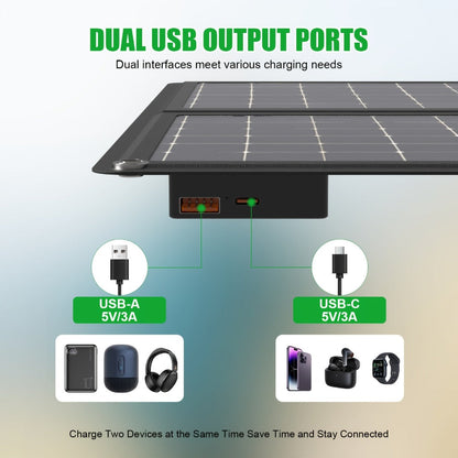 30W Foldable Solar Charging Panel – 2-in-1 Portable Design, USB Port, Fast Charge for Smartphones, Tablets & Action Cameras
