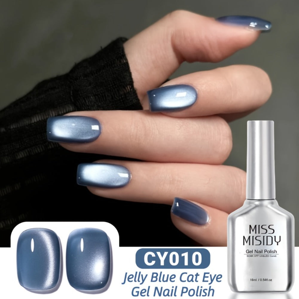 Cat Eye Gel Nail Polish Jelly Blue 0.54oz Sheer Glass-Like Finish – UV LED Soak-Off Long-Lasting Gel Polish for Manicure & Pedicure
