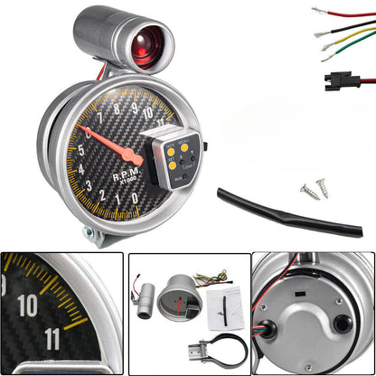 5" Carbon Fiber Tachometer 11K RPM with Shift Light – Aluminum Frame, Fits 4/6/8 Cylinder Engines – Universal Car RPM Gauge for Street