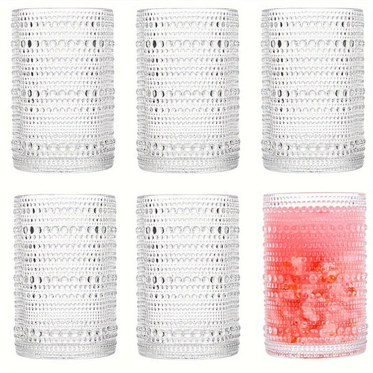 Clear Hobnail Drinking Glasses, Six-Piece 13-Ounce Tumbler Set with Embossed Dot Pattern for Table Settings