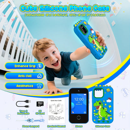 Kids Toy Mobile Phone with Dual Cameras, Touchscreen & MP3 Player, Educational Toy with Games, Alarm Clock & USB Charging