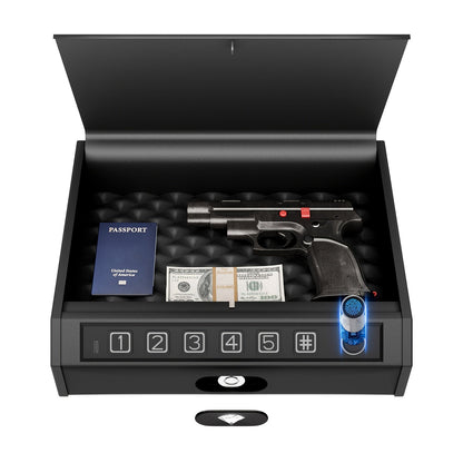 Biometric Gun Safe Fingerprint Digital PIN & Key Unlock 3-Way Access Internal Light Silent Mode Emergency Power Supply Gun Lock Box for Home