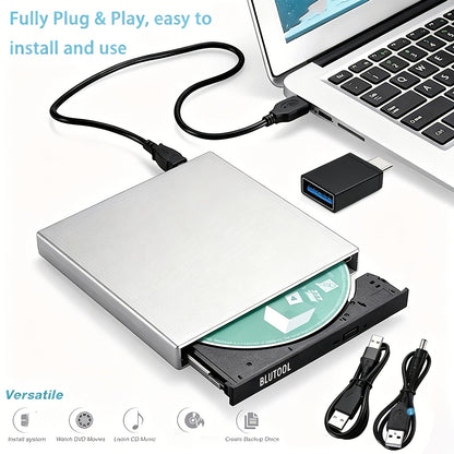 USB External DVD Drive with Storage Bag - Portable CD DVD-ROM CD-RW DVD-RW Burner Recorder Player for Laptop Desktop PC
