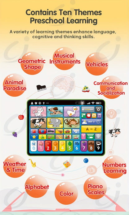 Trilingual Toddler Learning Tablet Toy, 39 Buttons 4 Play Modes Alphabet Numbers Colors Animals Music