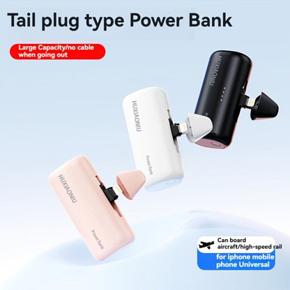 Power Bank 5000mAh Mini with Rotating 2-in-1 Lightning/USB-C Plug and Battery Indicator in Black or Pink