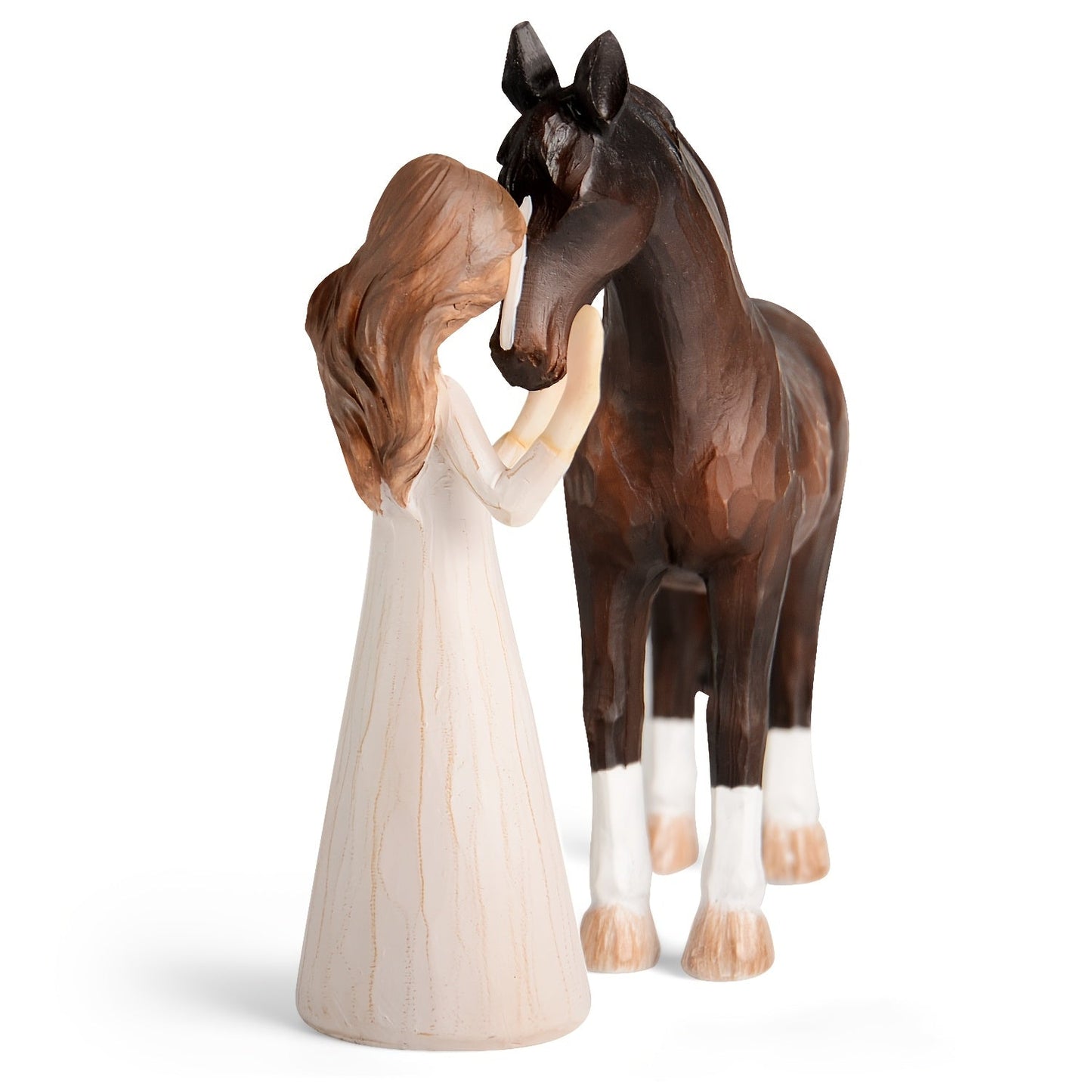 Horse Figurine Gift for Girls Women Hand-Painted Resin Girl with Horse Sculpture Cowgirl Equestrian for Garden, Patio and Yard Use