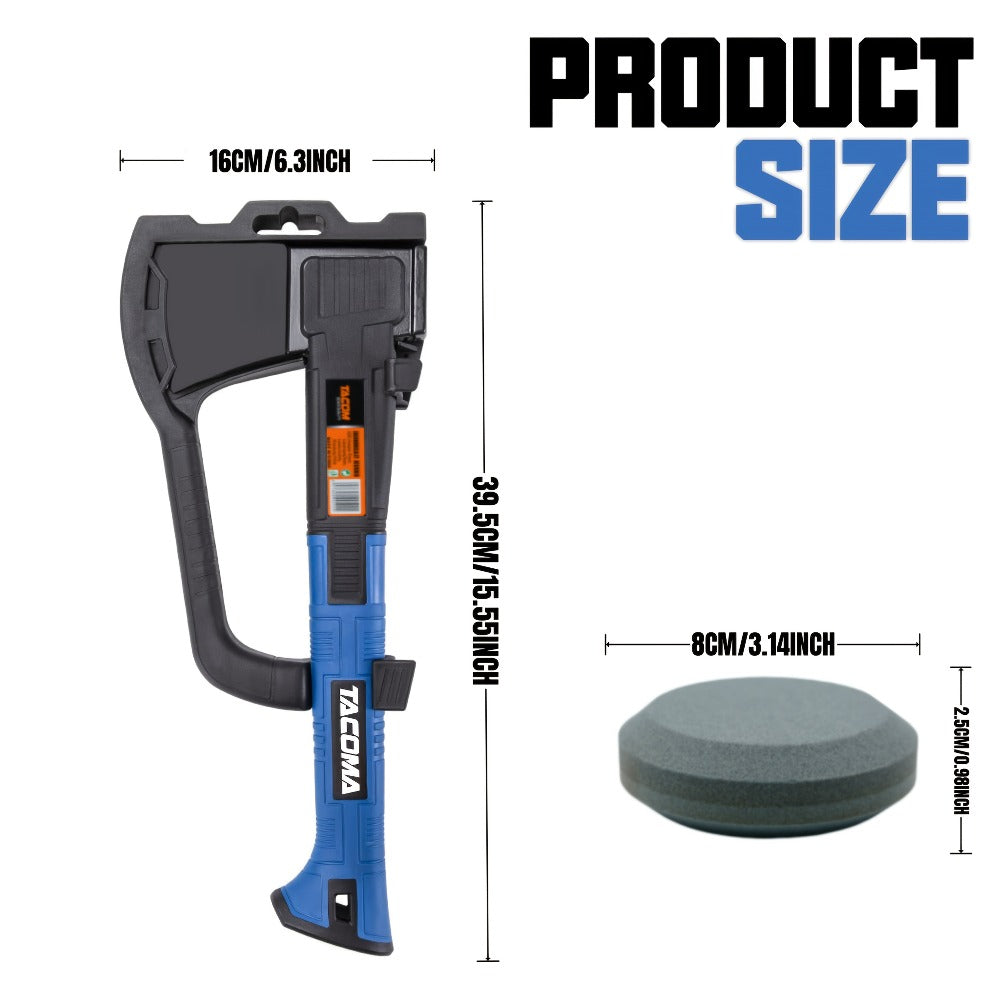 Camping Hatchet 15 Inch Splitting Axe 45 Carbon Steel with Nylon Rubber Non-Slip Handle – Teflon Blade, Blade Cover & Optional Whetstone Set