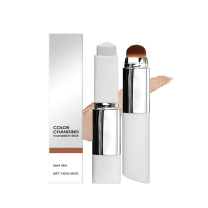 Skin Tone Adapting Color-Changing Foundation Stick 2-Piece with Built-In Brush & Puff – Lightweight Matte Finish Sheer to Buildable Coverage
