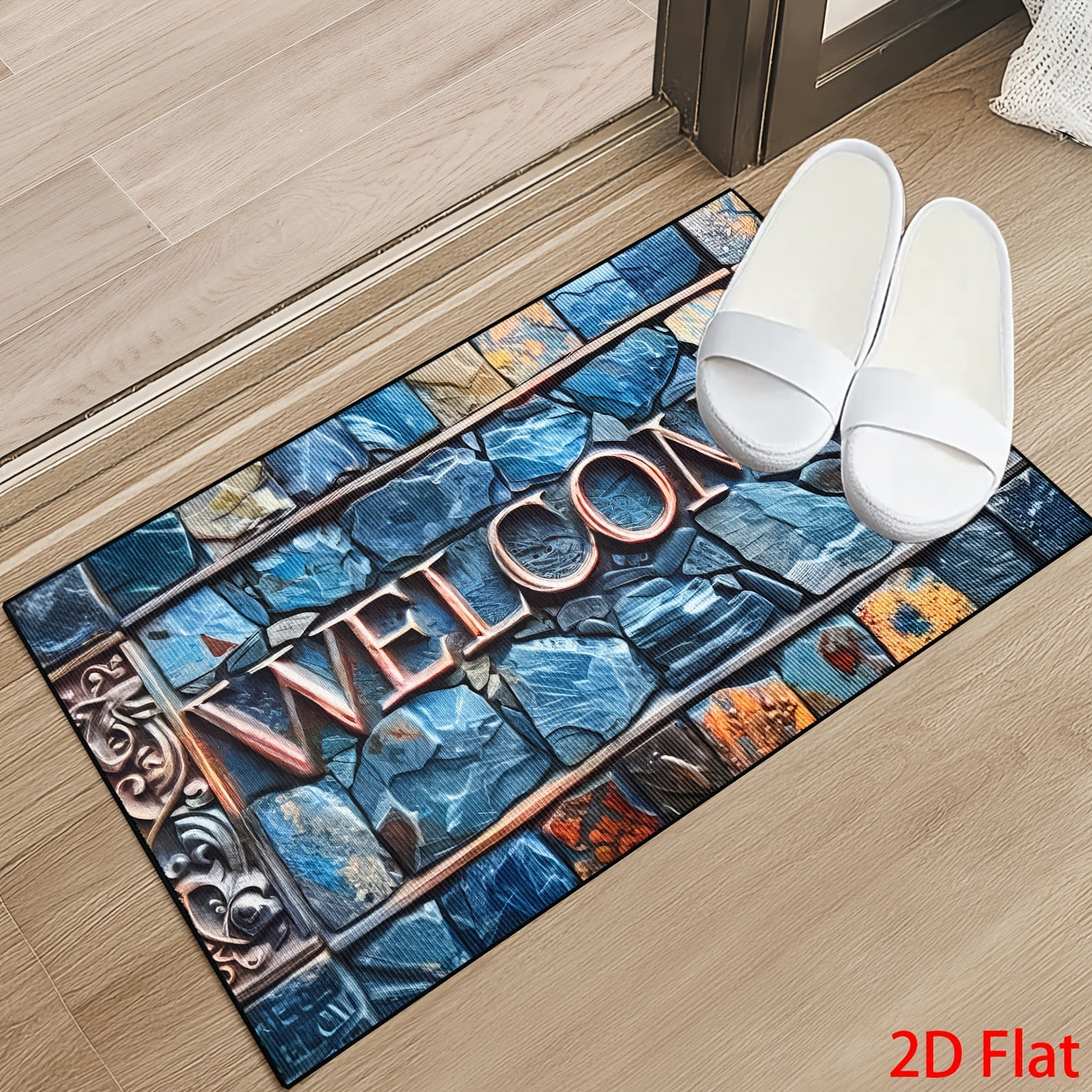 Blue Mosaic Stone Welcome Doormat in 40 x 60 or 50 x 80cm Rectangular Size Options Pictured