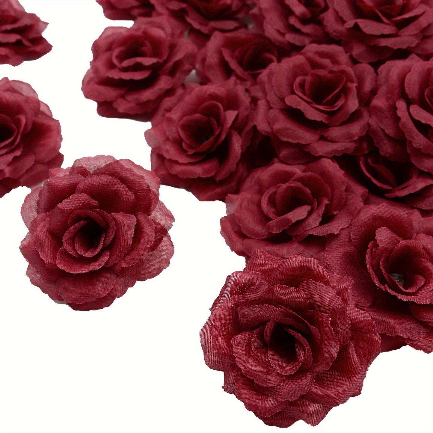 Artificial Silk-Labeled Rose Heads with 6-Inch Detachable Stems, 50-Piece Set in Black, Red or Wine Red