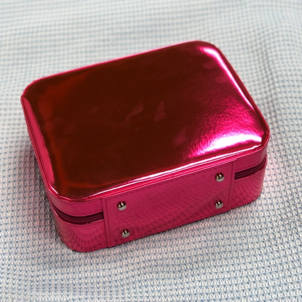 Glitter Makeup Travel Case Hard Shell Large Capacity Flat Lay Organizer Luxury Cosmetic Storage Box for Women Portable Fits in Suitcase Gold