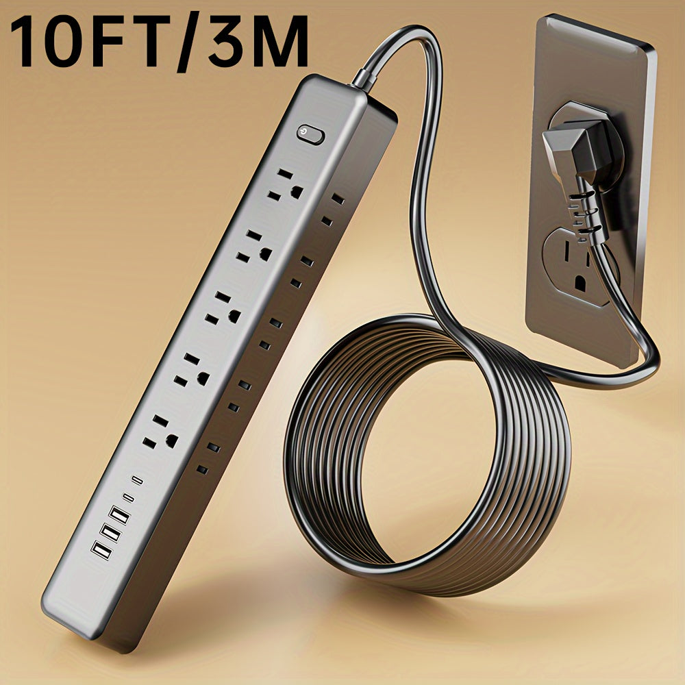 Wall Mount Power Strip 15-in-1 Slim Long Strip, 10 AC Outlets & 5 USB Ports (3 USB-A + 2 USB-C), Surge Protection Overload Protection