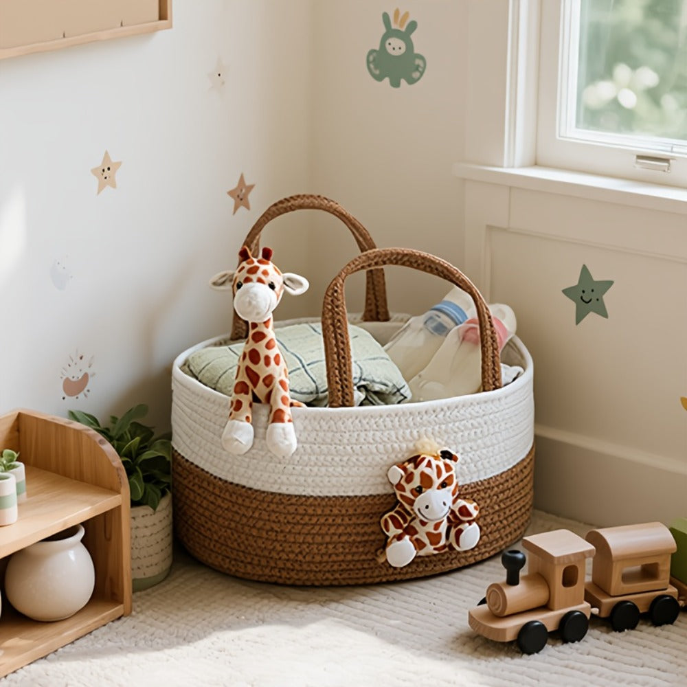Cute Animal Woven Storage Basket, Decorative Desktop Organizer for Remote Controls, Toys, Stationery & Small Items