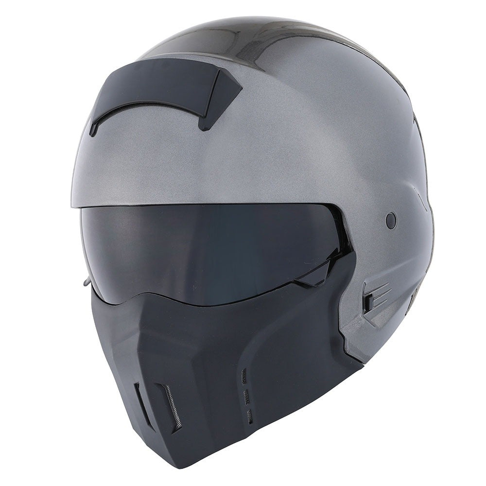 Motorcycle Helmet Convertible Full/Open-Face Shell with Detachable Mask, Smoked Shield, S-XL Sizes and Multiple Styles