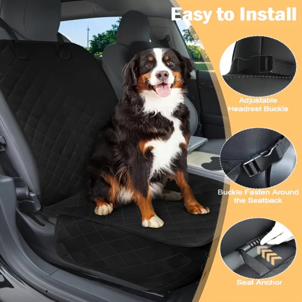 Quilted Black Front Car Seat Covers with Headrest Straps and Raised Pet-Guard Side Panels, Two-Piece Set