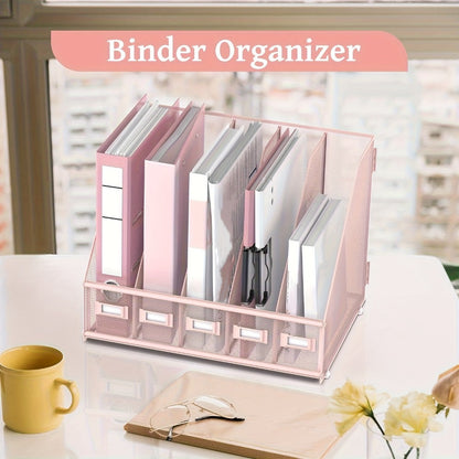Metal Desk File Organizer 5 Vertical Compartments Magazine Holder Desktop File Rack for Entryways, Bedrooms and Living Spaces