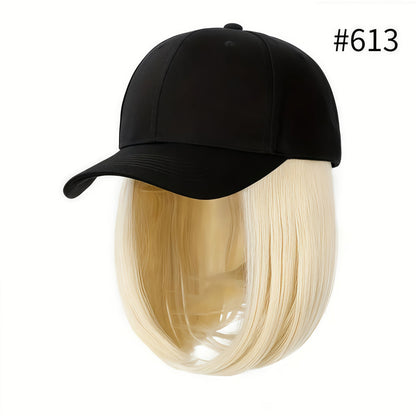 Baseball Cap Wig Women 2-in-1 Short Bob 12 Inch Glueless Synthetic Straight Breathable Adjustable Heat Resistant Natural Look Easy Wear 4