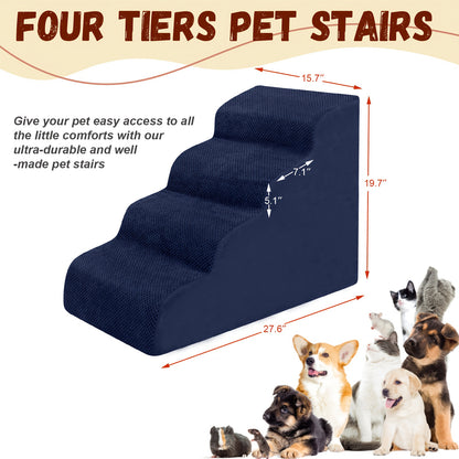 Dog Stairs for High Beds & Sofas – 2/3/4 Step Memory Foam Pet Steps with Non-Slip Bottom, Washable Cover & Textured Surface