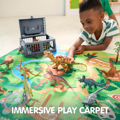 Dinosaur Toys for Kids 19pcs with Play Mat & Storage Cage, Realistic Dinosaur Figures Playset for Boys Girls Ages 3+