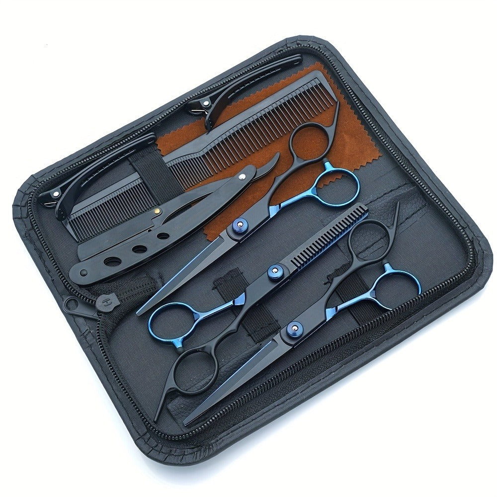 Hair Cutting Scissors Set 6 Inch Stainless Steel with Thinning Shears & Barber Comb – Colorful Professional Hairdressing Shears Kit for Men