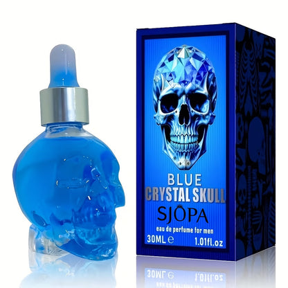 Alcohol-Free Perfume Oil for Men Blue Crystal Skull Bottle 30ml Woody Cologne Portable Travel Fragrance Unique Gift for Him