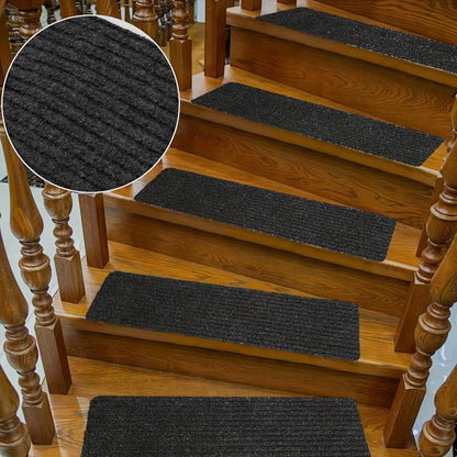 Stair Treads 15pcs 8"x30" Self-Adhesive Carpet Pads for Wooden Steps, Polyester Indoor Stair Mats for Safety