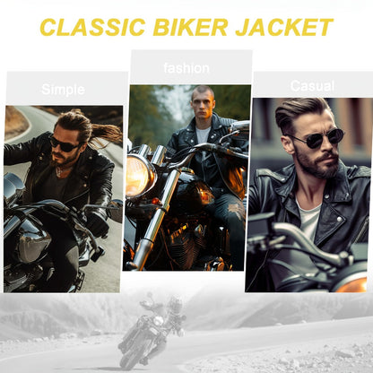 Motorcycle Leather Jacket Men – Heavy Duty Cowhide, Classic Black, Multiple Pockets, Adjustable Laces, Sizes S–XXXXL