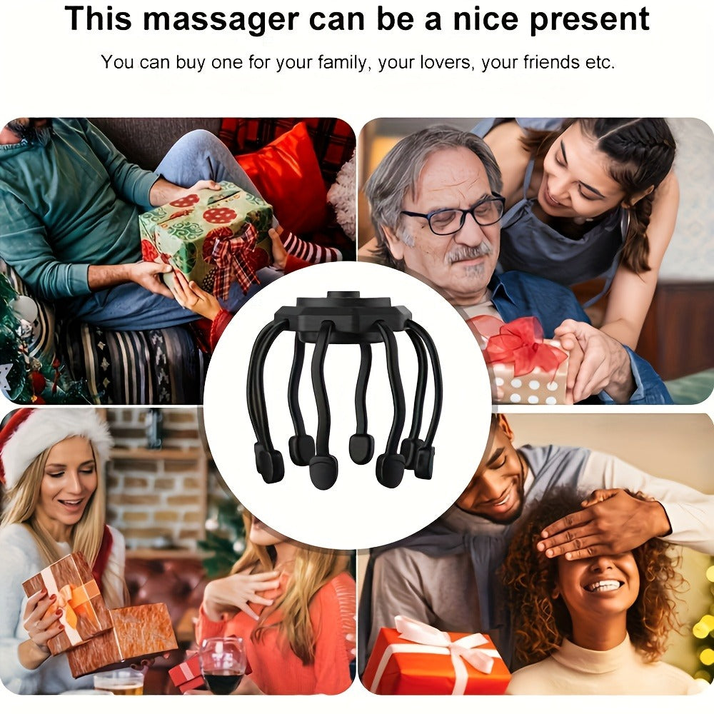 Electric Scalp Massager, 8-Finger USB Rechargeable Head Massager with 3 Massage Modes, Portable Stress & Hair Growth Stimulator