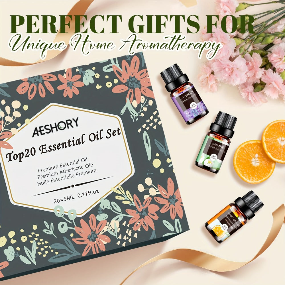 Essential Oil Assortment in 12, 20 or 26 Five-Milliliter Amber Bottles with Floral Gift Box