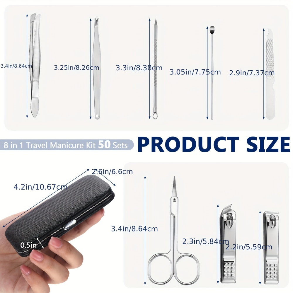 Bulk Nail Clipper Set 50 Pack 8-in-1 Stainless Steel Manicure Pedicure Kit with Portable Travel Case – Professional Grooming Tools Gift Set