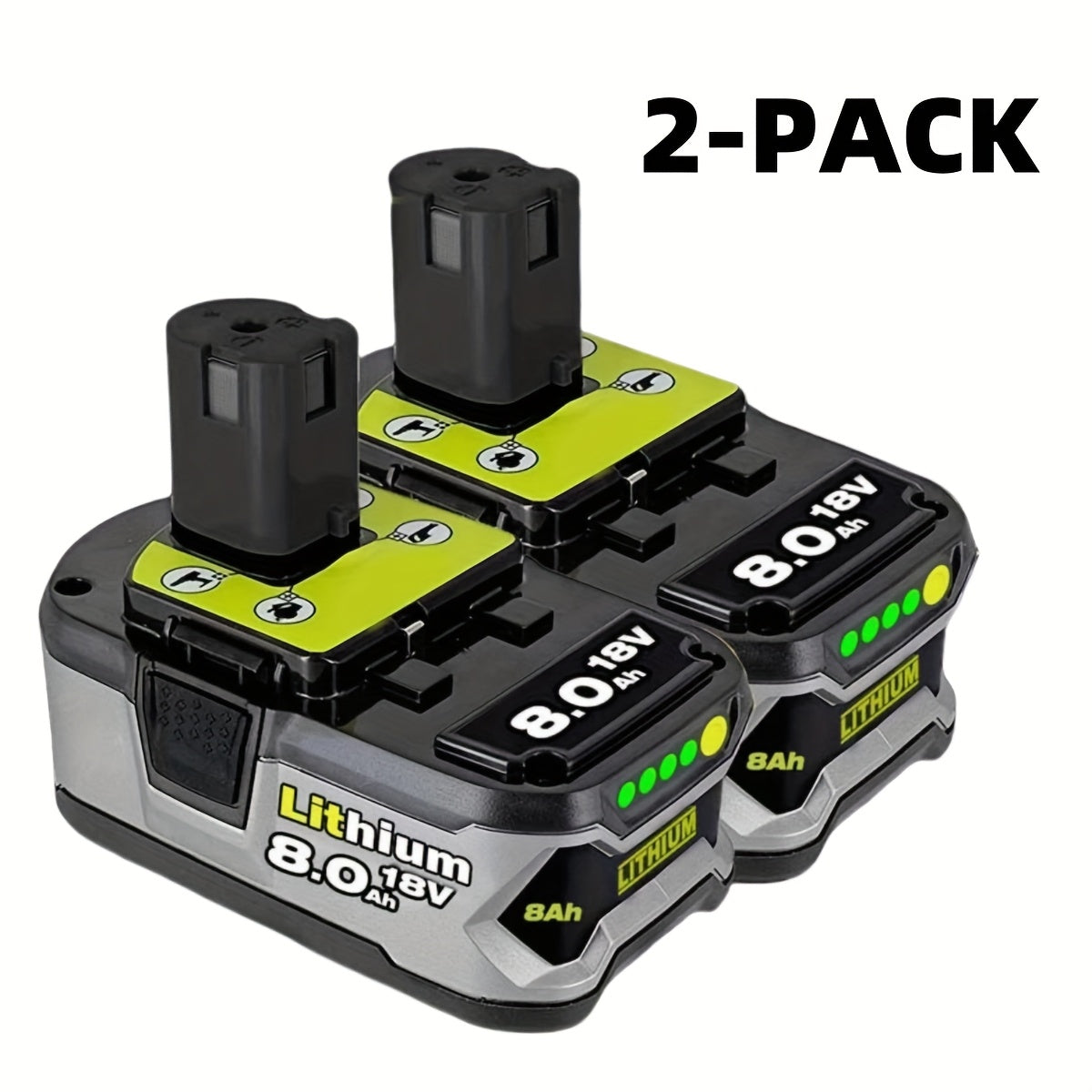 Ryobi 18V Replacement Battery 8.0Ah 2 Pack Li-ion Compatible with P102 P103 P105 P107 P108 for Entryways, Bedrooms and Living Spaces