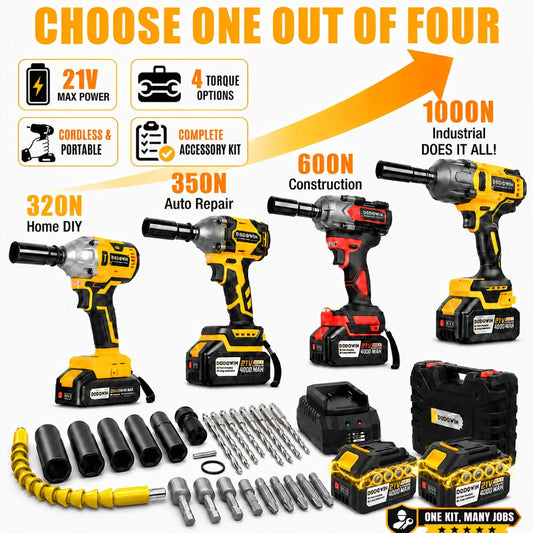 High Torque Impact Wrench Kit 320NM / 1000NM Brushless Cordless, 21V with 2.0AH / 4.0AH Batteries