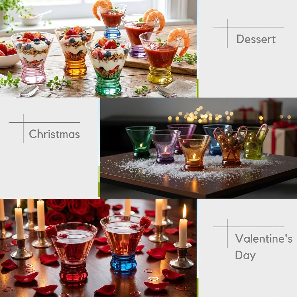 Stemless Martini Glasses Set of 6, 8oz Colored Cocktail Glasses, Margarita Bar Dessert Glassware with Gradient Color Base