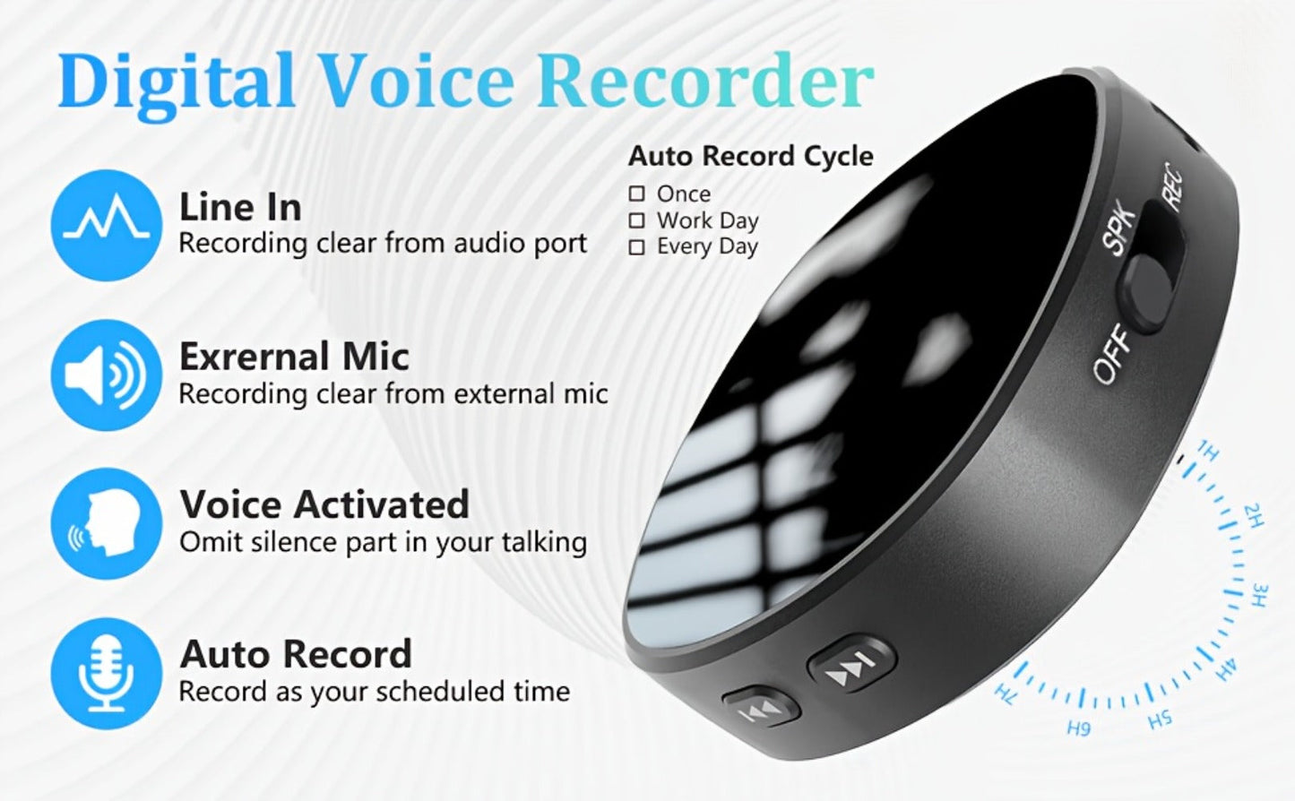 Voice Activated Recorder 64GB with AI Noise Reduction, Magnetic Digital Voice Recorder HD 3072kbps