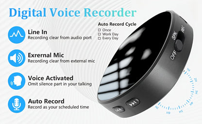 Voice Activated Recorder 64GB with AI Noise Reduction, Magnetic Digital Voice Recorder HD 3072kbps