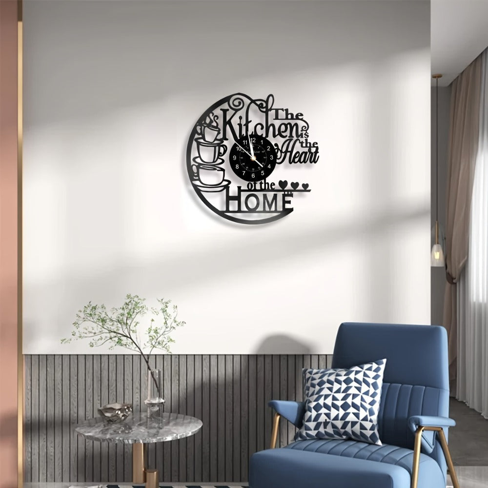 Coffee-Themed Vinyl Record Wall Clock with Cutout Lettering and Standard or LED Light Configuration