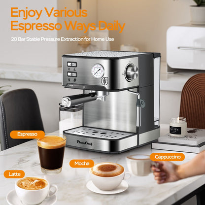 Espresso Machine Stainless Steel, Dual-Brew Coffee Maker with 54.1oz Water Tank, High-Pressure Steam Wand