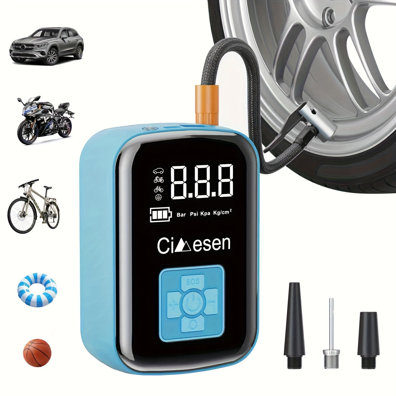Portable Tire Inflator Air Compressor 150PSI 100W Cordless 4000mAh Digital Display 5 Modes USB-C Fast Charge for Car Motorcycle Bicycle Ball