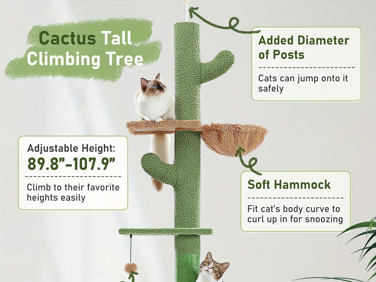 90-107.9-Inch Floor-to-Ceiling Cat Tree with Four Platforms, Tension Post and Five Style Options