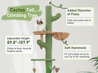 Floor to Ceiling Cat Tree Tower 90–107" – 4-Tier Tall Adjustable Cat Climbing Post with Tension Rod | Ceiling-Mounted Stable Cat Activity