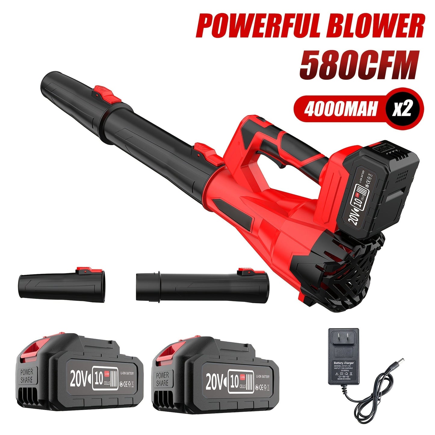 20V Cordless Leaf Blower with 50, 000 RPM Marking, Yellow or Green Body and Six Dual-Battery Package Options