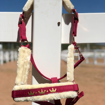 Horse Halter with Detachable Faux Fur Band & Glossy Buckle – Adjustable Head Collar for Horses, Available in 15 Colors & 3 Sizes FULL COB