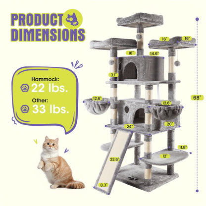 Cat Tree Tower Multi-Level for Indoor Cats – Cat Furniture with Sisal Scratching Posts, Plush Perches, Hammock, Basket & Corner Condo Cave
