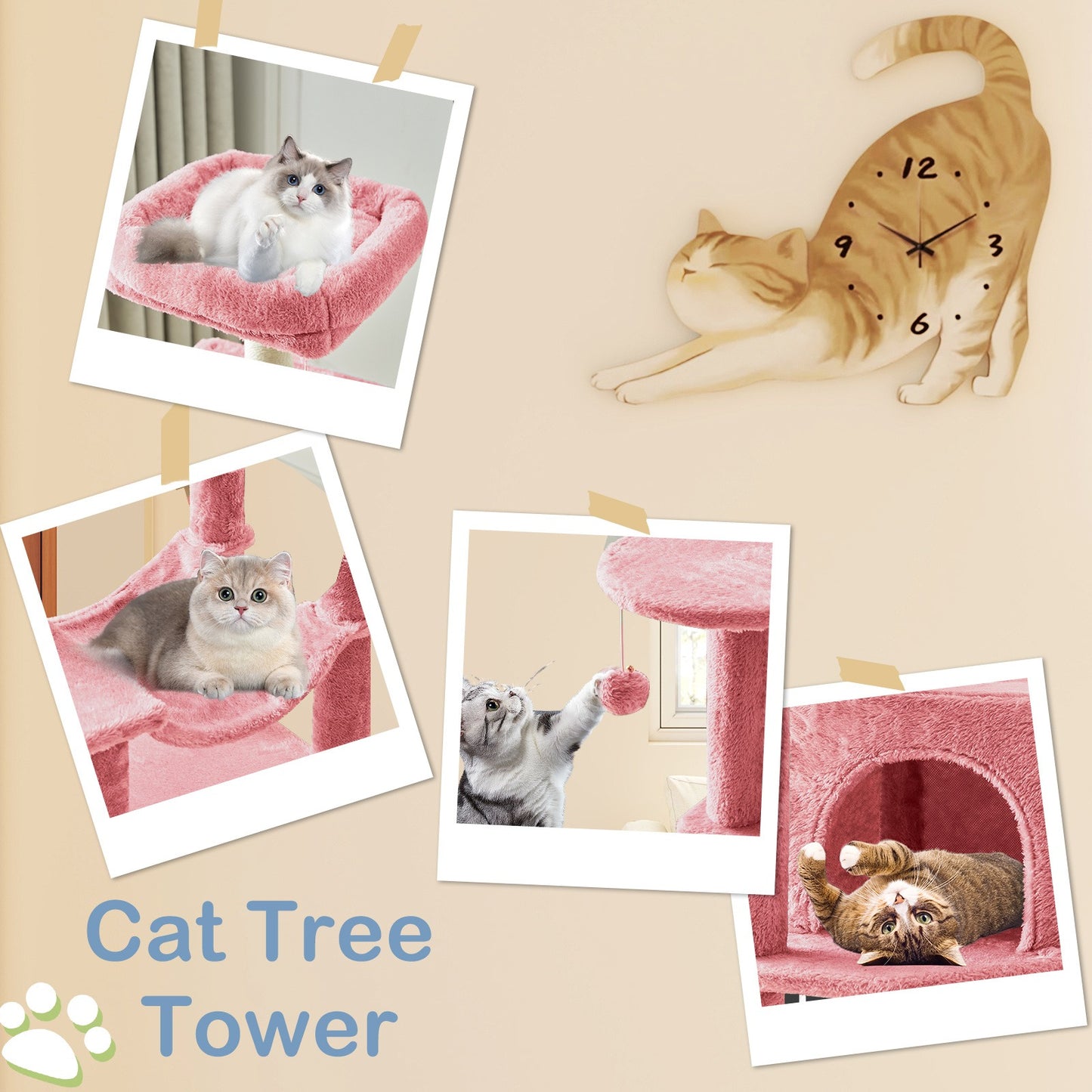 44-Inch Cat Tree Tower with Condo & Hammock – Multi-Level Indoor Cat Tree with Natural Sisal Scratching Posts
