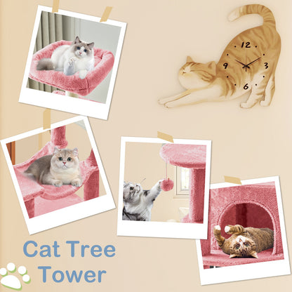 44-Inch Cat Tree Tower with Condo & Hammock – Multi-Level Indoor Cat Tree with Natural Sisal Scratching Posts