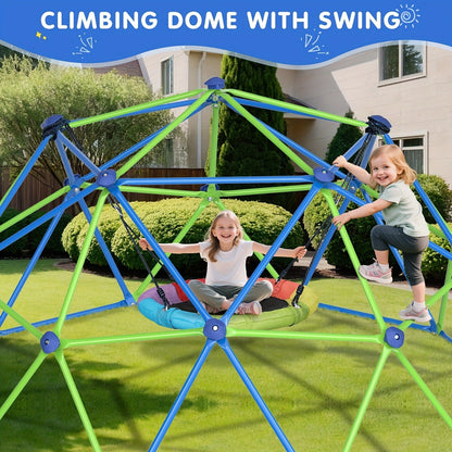 10FT Kids Climbing Dome with Hammock Swing Disc Swing Backyard Jungle Gym Steel Frame Outdoor Play Equipment 1000 LBS Capacity Gift for Boys