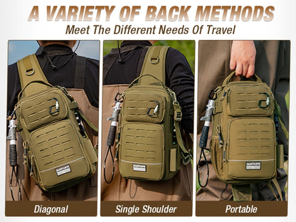 Camouflage Fishing Shoulder Bag with Zipper – Tactical Outdoor Gear Bag for Fishing Tackle, Hunting & Camping, Multi-Pocket Crossbody Bag